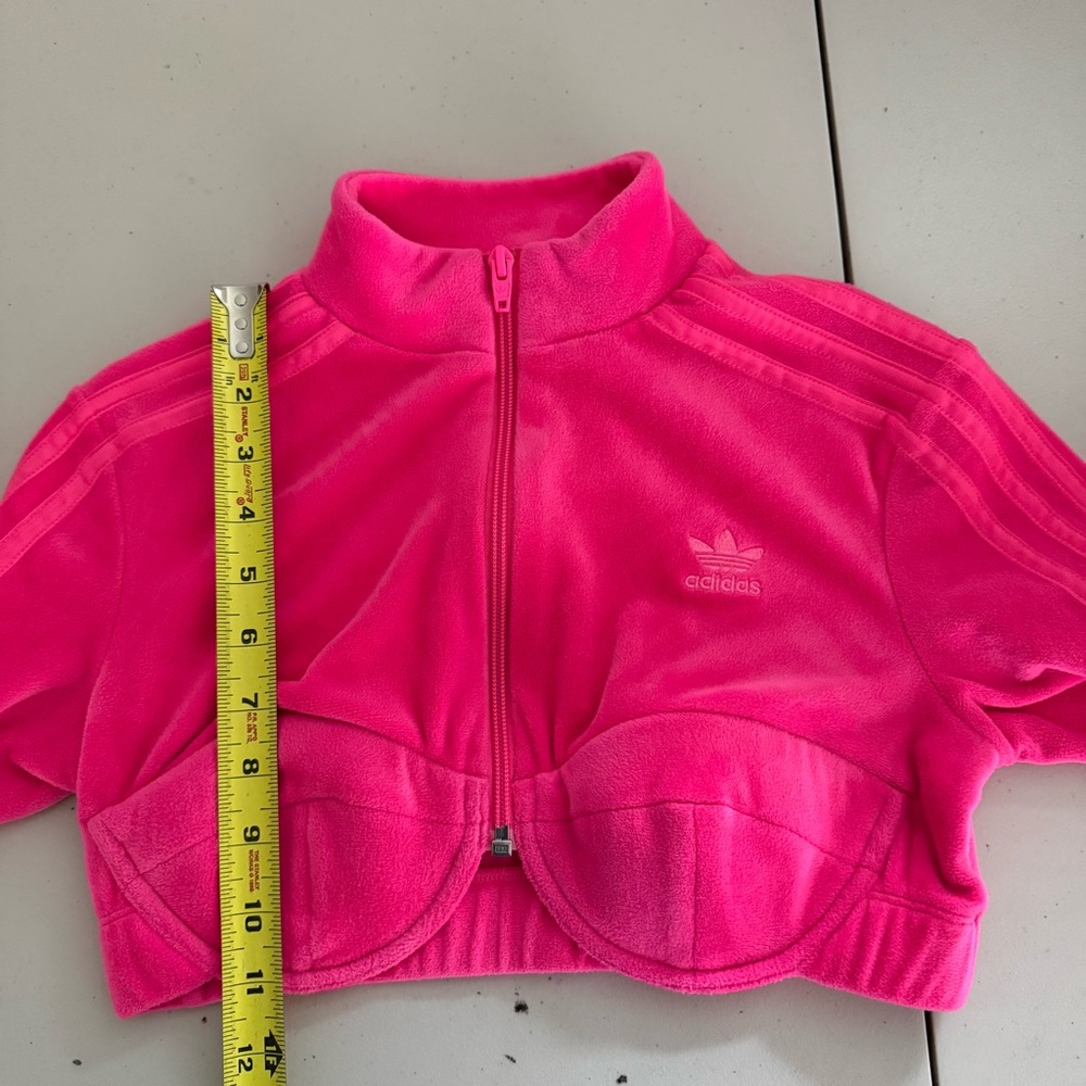 JEREMY SCOTT x ADIDAS Cropped Velour Track Jacket Bra Top Women’s Size Small - Picture 12 of 13